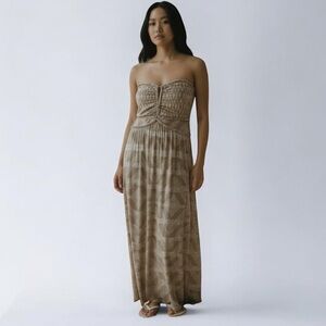 Guess White/Beige Strapless Knit Abstact Maxi Dress -Size M